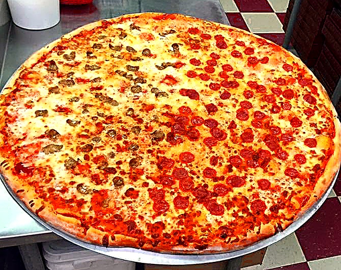 Large pepperoni and sausage pizza